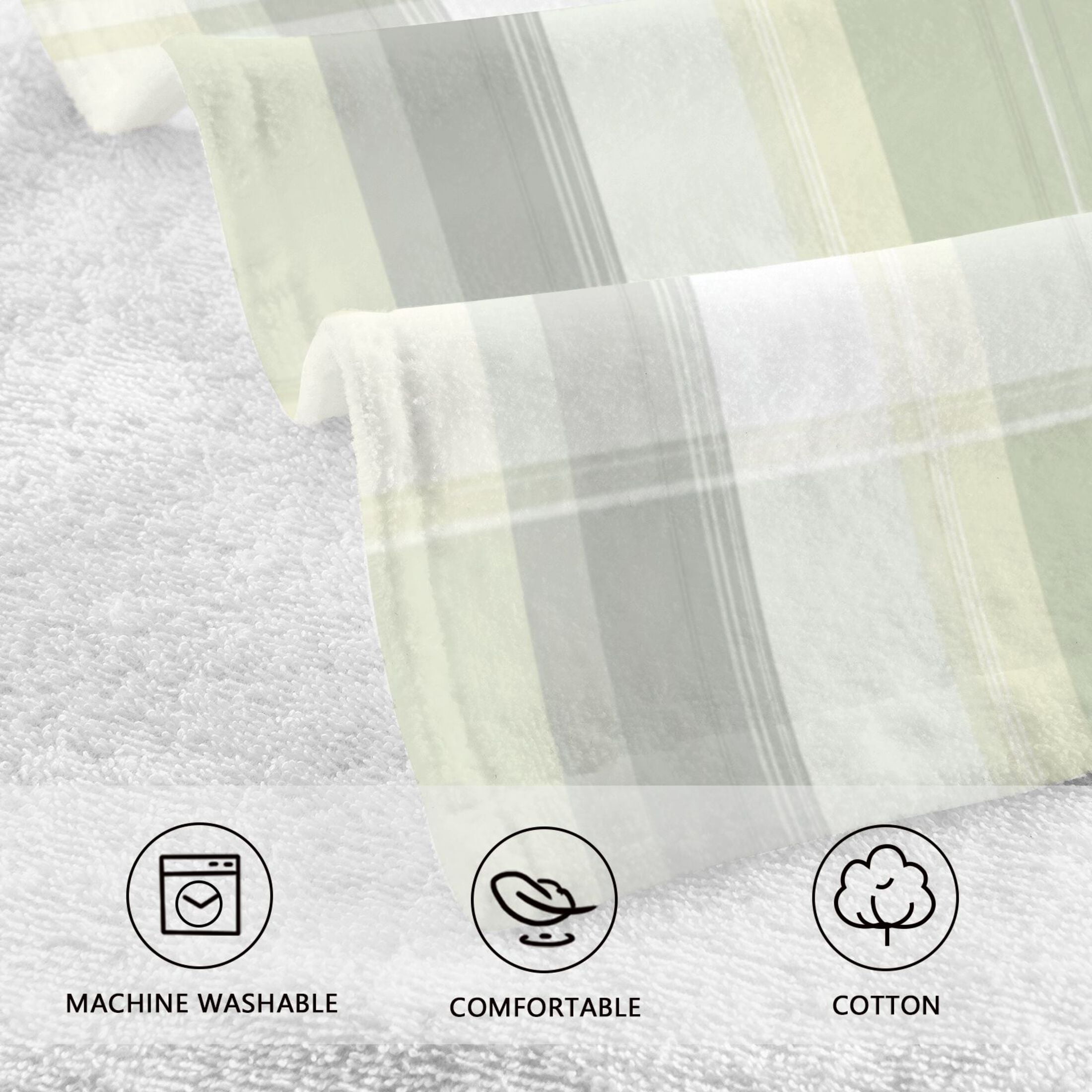2 Pcs Absorbent Face Towel Bath Hand Towels Soft Breathable Cotton Towel Set for Bathroom Kitchen Hotel Spa Decor Light Gray and Green Plaid