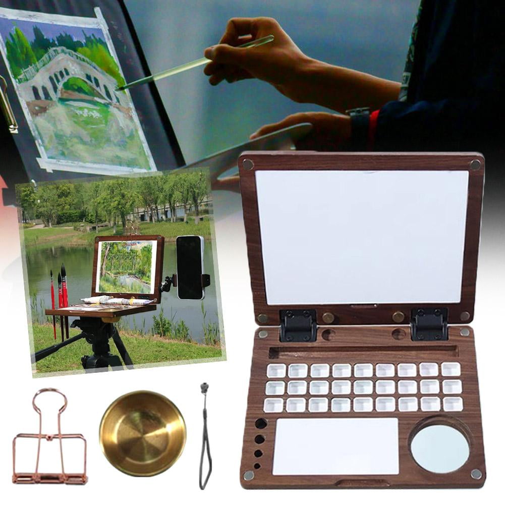 Black Walnut Wood Watercolor Paint Box 27 Slots Palette with Brush Holder