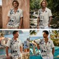 thumbnail image 2 of FOR U DESIGNS Ink Crane Leaf Print Matchable Couples' Outfit Button-up Shirt Or Flowy Dress Linen-Like Womens Sleeveless Sundress Mens Casual Shirt, 2 of 7
