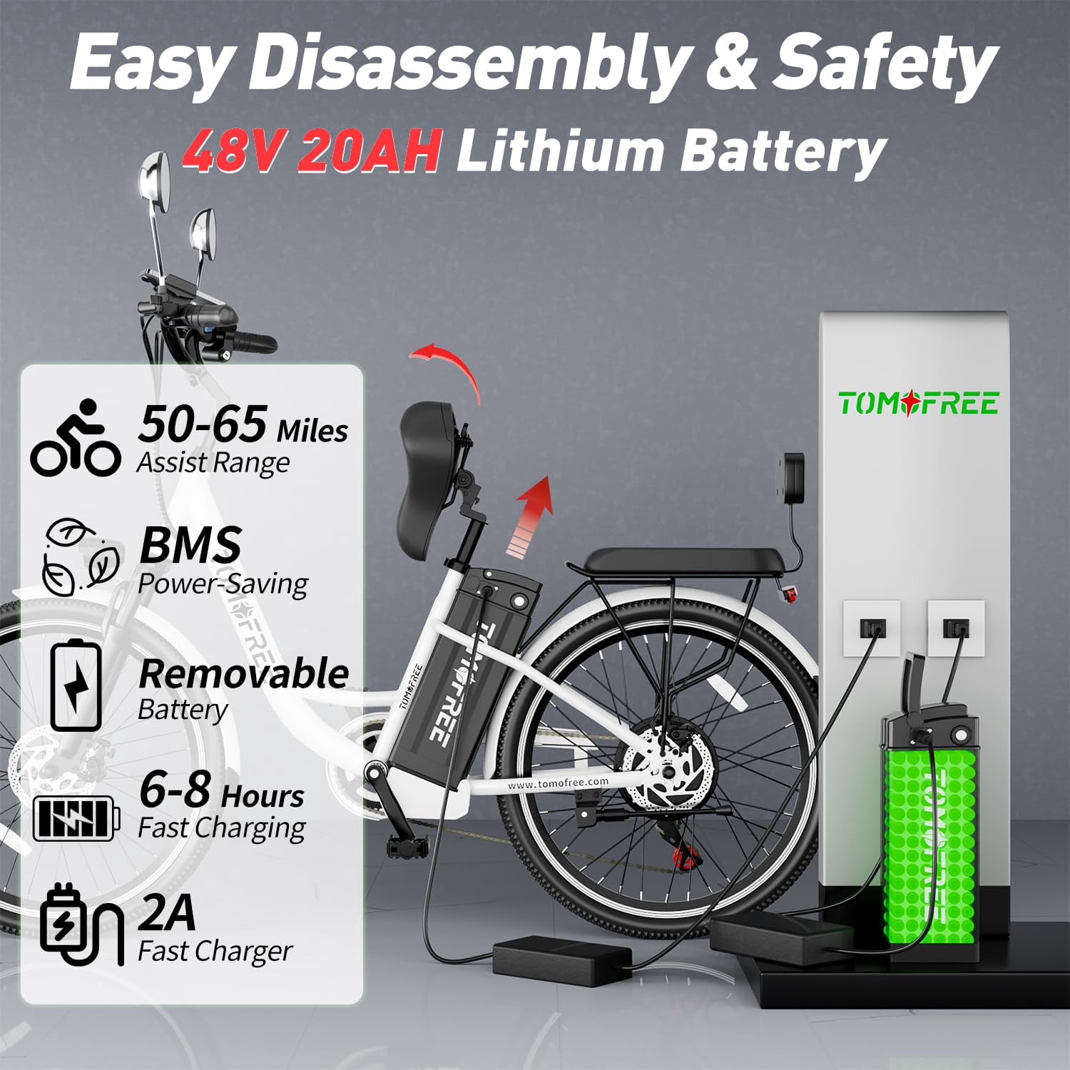 Tomofree Cityscape Electric Bike 500W E-bike 48V 20Ah Electric City Cruiser Bicycle 22mph Electric Commuter Bike for Adults 7-Speed, 24" E Bike for Female Male,White/Black