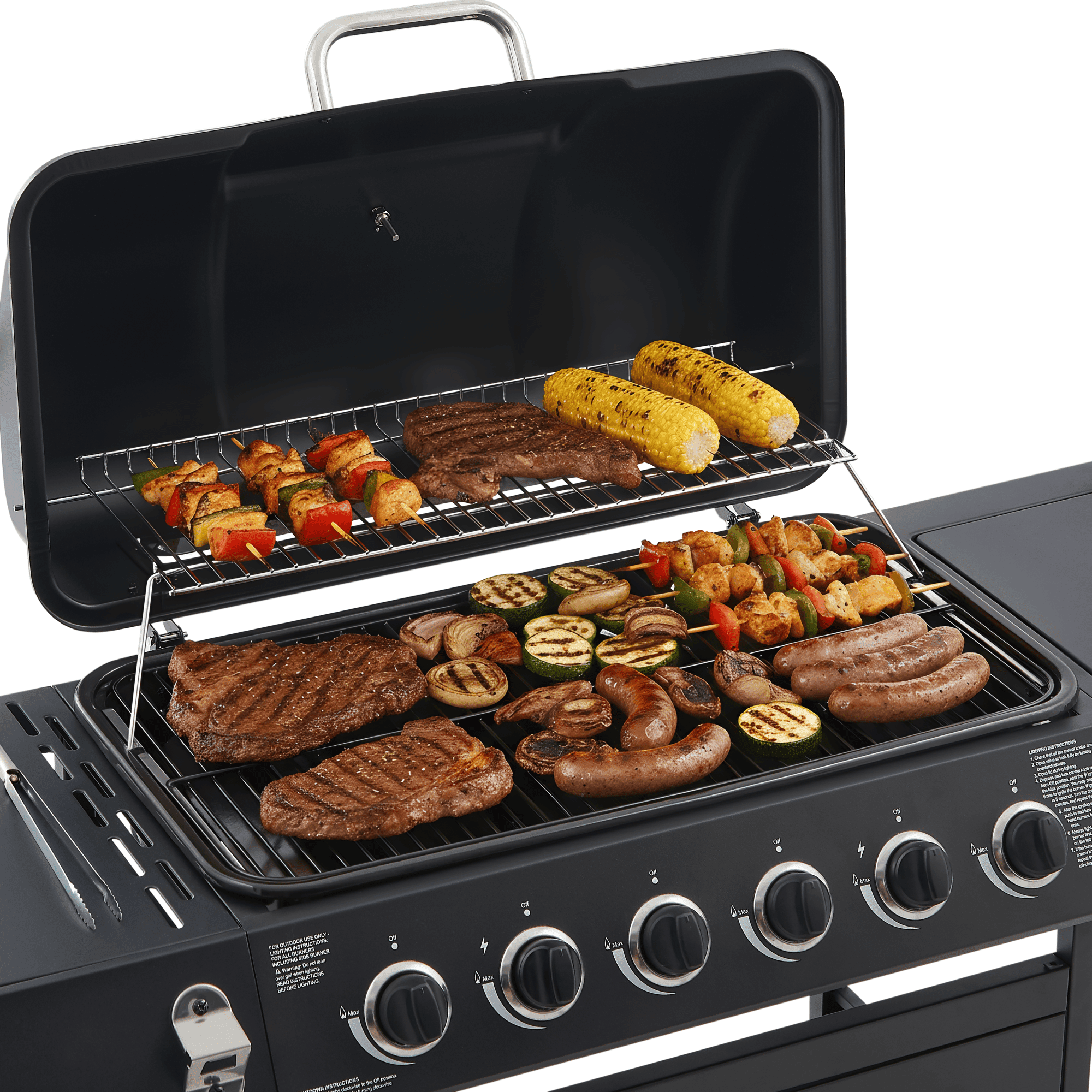6 Burner BBQ Propane Gas Grill with Side Burner, 59000 BTU Stainless Steel Outdoor Grill, 576 sq in Cooking Area with Enamel Grates & Side Tables, Black