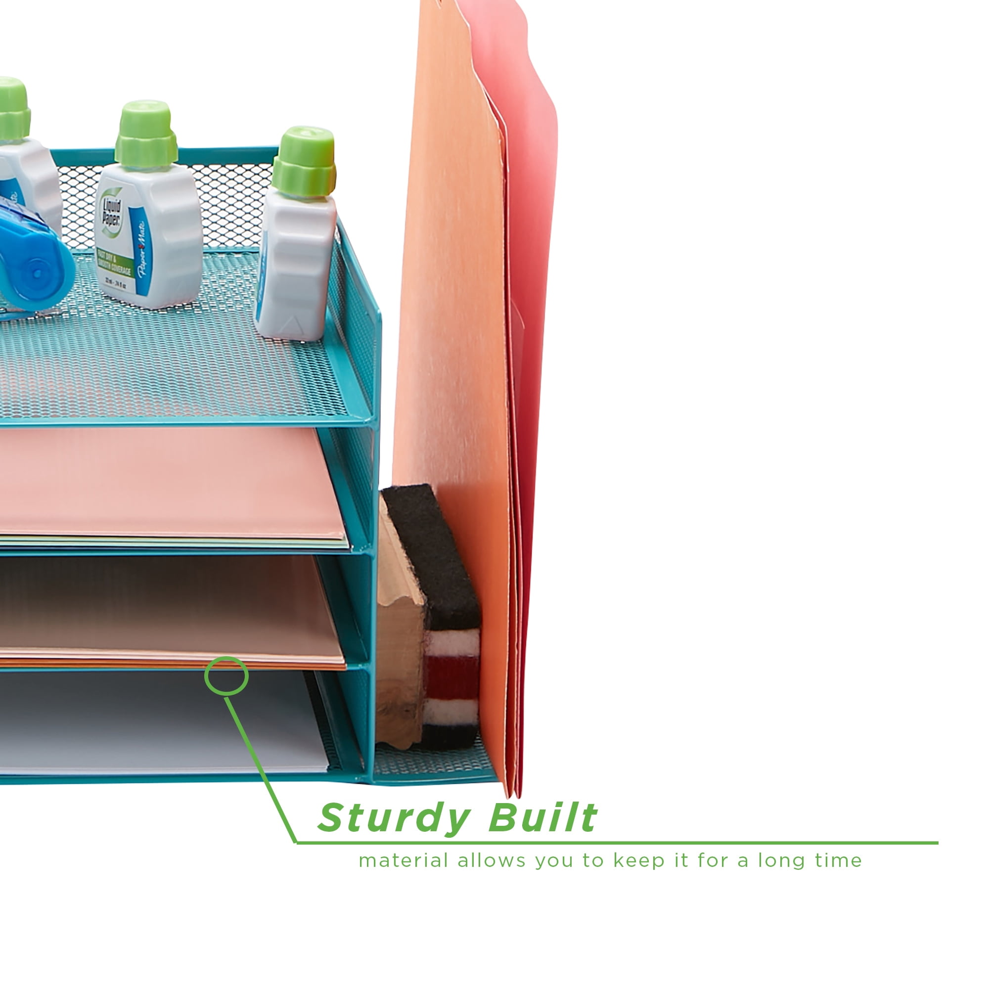 Mind Reader Desktop Organizer, File Storage, Paper Tray, Workspace, Office, Metal, Turquoise