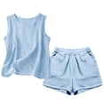 thumbnail image 7 of Women's Cotton Linen Shorts Set Loose Fitting Sleeveless Tank Tops with High Waist Shorts, Soft Lightweight Breathable Two Piece Outfits for Beach Vacation Daily Wear Light Blue L, 7 of 7