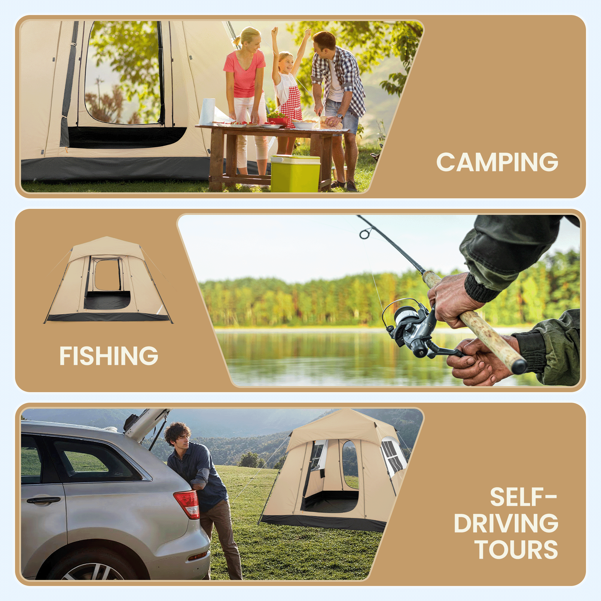MARNUR 6-Person Instant Cabin Tent, Camping Tent with Carry Bag , Instant Setup, Outdoor, Hiking, Traveling, Beige
