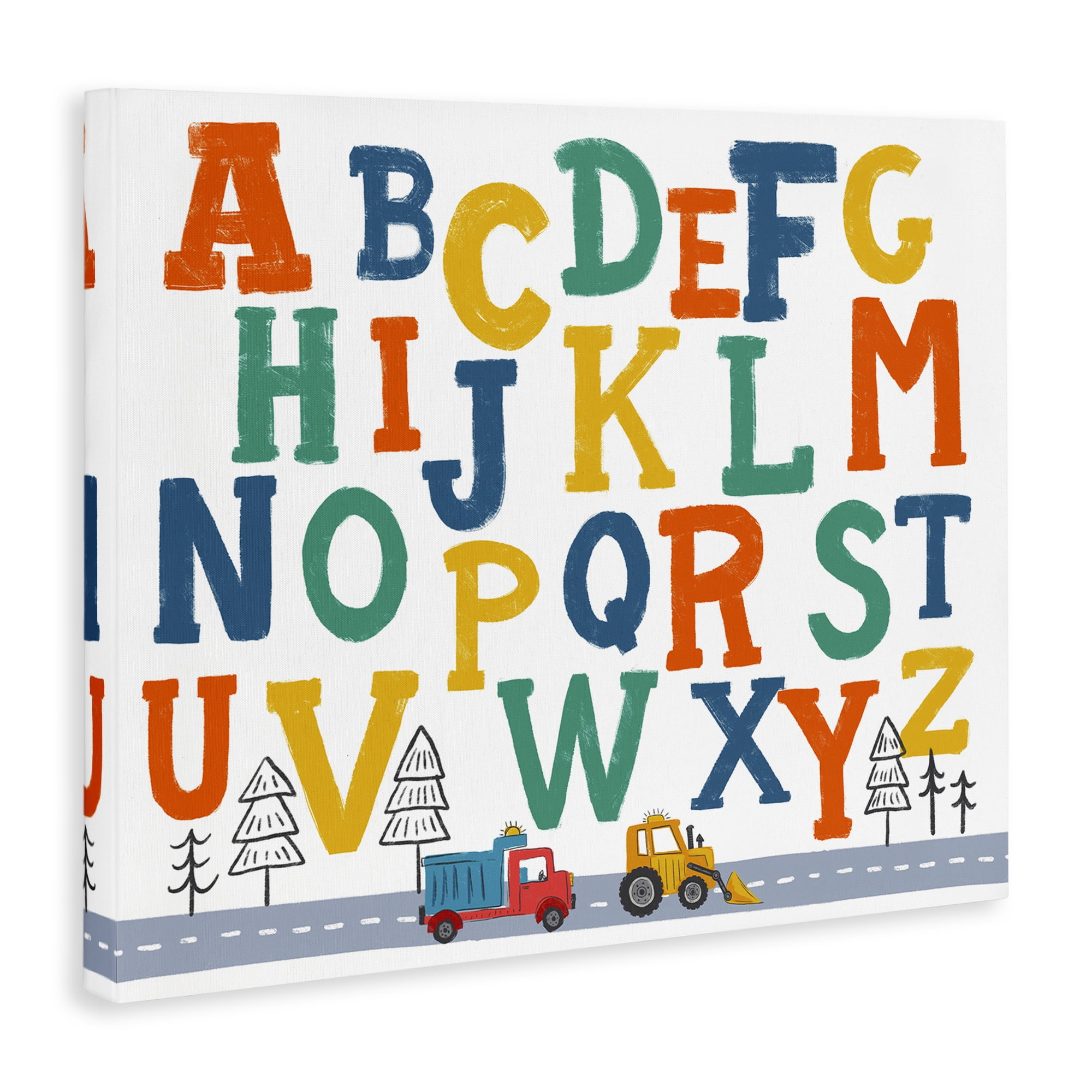 Stupell Industries Alphabet & Construction Trucks Education Painting Wrapped Canvas Art Print Wall Art, 40 x 30