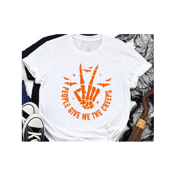 Halloween T-Shirt - Halloween Skull Hand Print T-shirt, Short Sleeve Crew Neck Casual Top For Summer & Spring, Women's Clothing