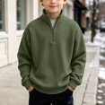 thumbnail image 2 of Ruiwill Boys Tshirts Fall Zip Up Stand Collar Long Sleeve Solid Color Pullover Comfy Boys Clothes Size 9-10 Years Dark Green, 2 of 4