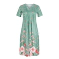 thumbnail image 4 of Pompotops Robe Tunique Décontractée à Manches Courtes pour Femmes, Été, Taille Nouée, Double Couche, Volants, Col en V, 4 of 9