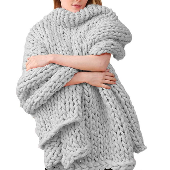 babydream1 Cashmere-Like Knitted Throw Hand-Woven Large Comfortable Mat Coarse Wool Solid Color Sofa Blanket