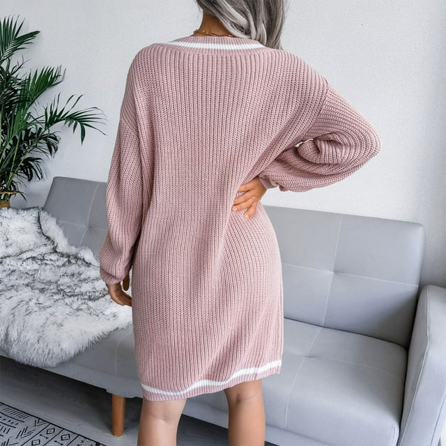 Vestido suelto, vestido con escote en V, vestido largo holgado con escote en V, vestido de manga larga con escote en V, confiable y duradero
