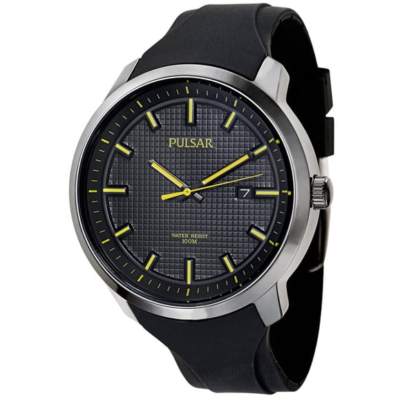 PS9101 Men's On The Go Black Dial Black Rubber Strap Watch