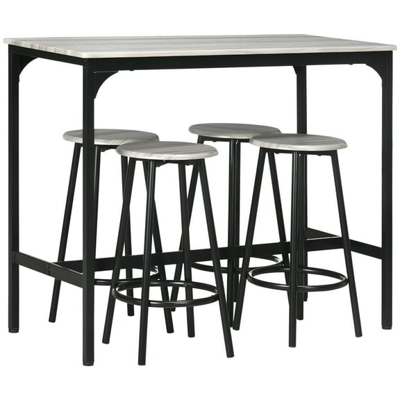 CoSoTower 5-Piece Counter Height Bar Table Set, Rustic 43.25" Dining Table with 4 Bar Stools, Kitchen Table with Wooden Top for Pub, Dining Room, Gray