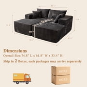 Ovios 74W Oversized Double Chaise Lounge Chair Deep Seat Cloud Sofa Bed Sleeper Loveseat for Living Room, No Assembly, Gray