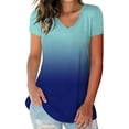 thumbnail image 3 of Camiseta de mujer con cuello en V, manga corta, gradiente superior, camiseta informal, azul, S Sweethay AP001652-16, 3 of 5
