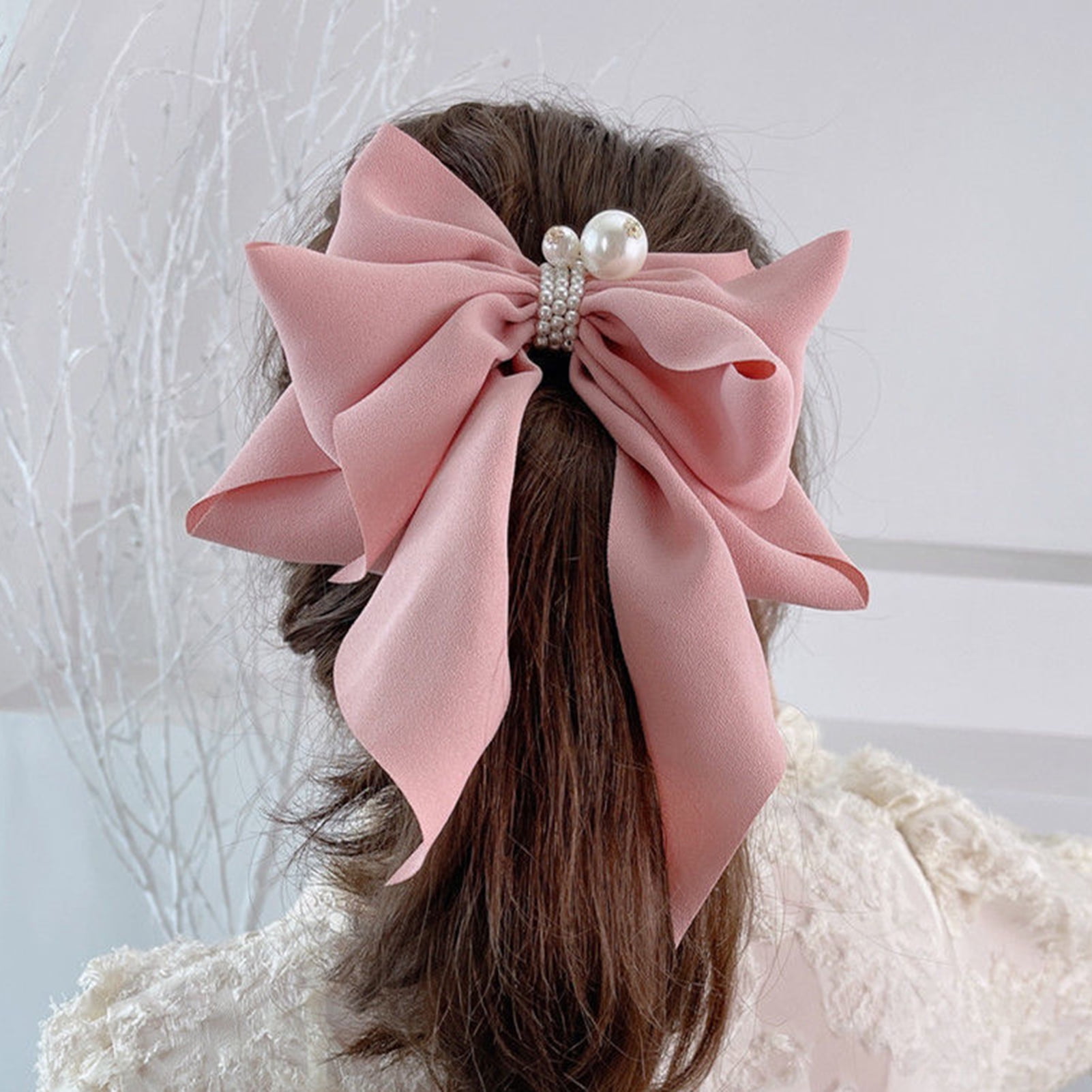 1pc Apricot Color Bowknot Hair Clip With Ribbon Streamers