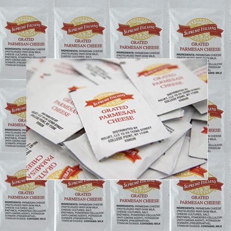 Italiano Natural Grated Parmesan Cheese Packets, 40 Count, restaurant quality, shelf-stable, no refrigeration, sealed, perfect for pizza, pasta, salads, lunch, takeout, food service.