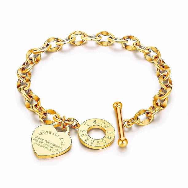316l Stainless Steel Love Heart Charm Bracelet For Women Teen Girls Romantic Gift Silver/rose/18k Gold Plated Ot Clasp Bracelets - -