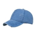 thumbnail image 2 of Toptie Women 3-Stripe Ponytail Baseball Cap Distressed Washed Messy High Bun Ponytail Hat-Blue, 2 of 7
