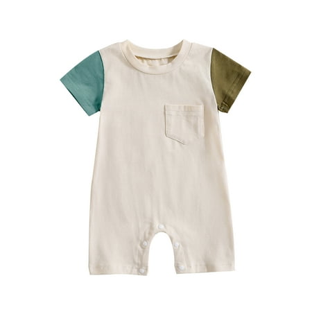 

Infant Baby Boy Summer Clothes Short Sleeve Romper Shirt Jumpsuit Bodysuit Bubble Outfit Color Block Overalls