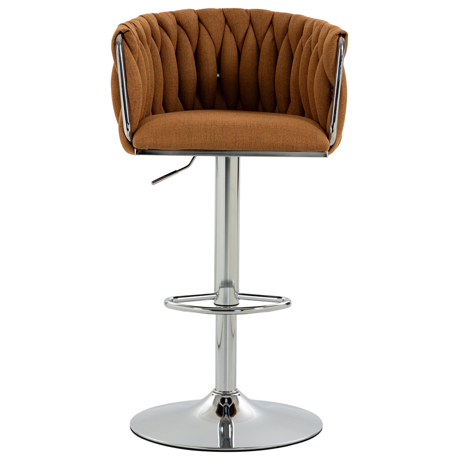 Swivel Bar Stool Set of 2, Adjustable Counter Height Chair with Woven Back and Footrest for Kitchen Cafe, Caramel