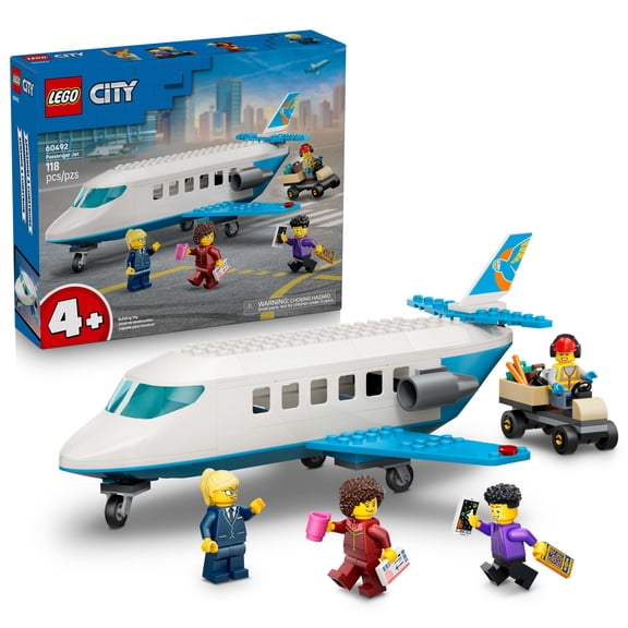 LEGO City Passenger Jet - Building Toy for Boys & Girls, Ages 4 - Airplane Toy for Preschoolers with 4 Minifigures - Gift for Kids - 60492