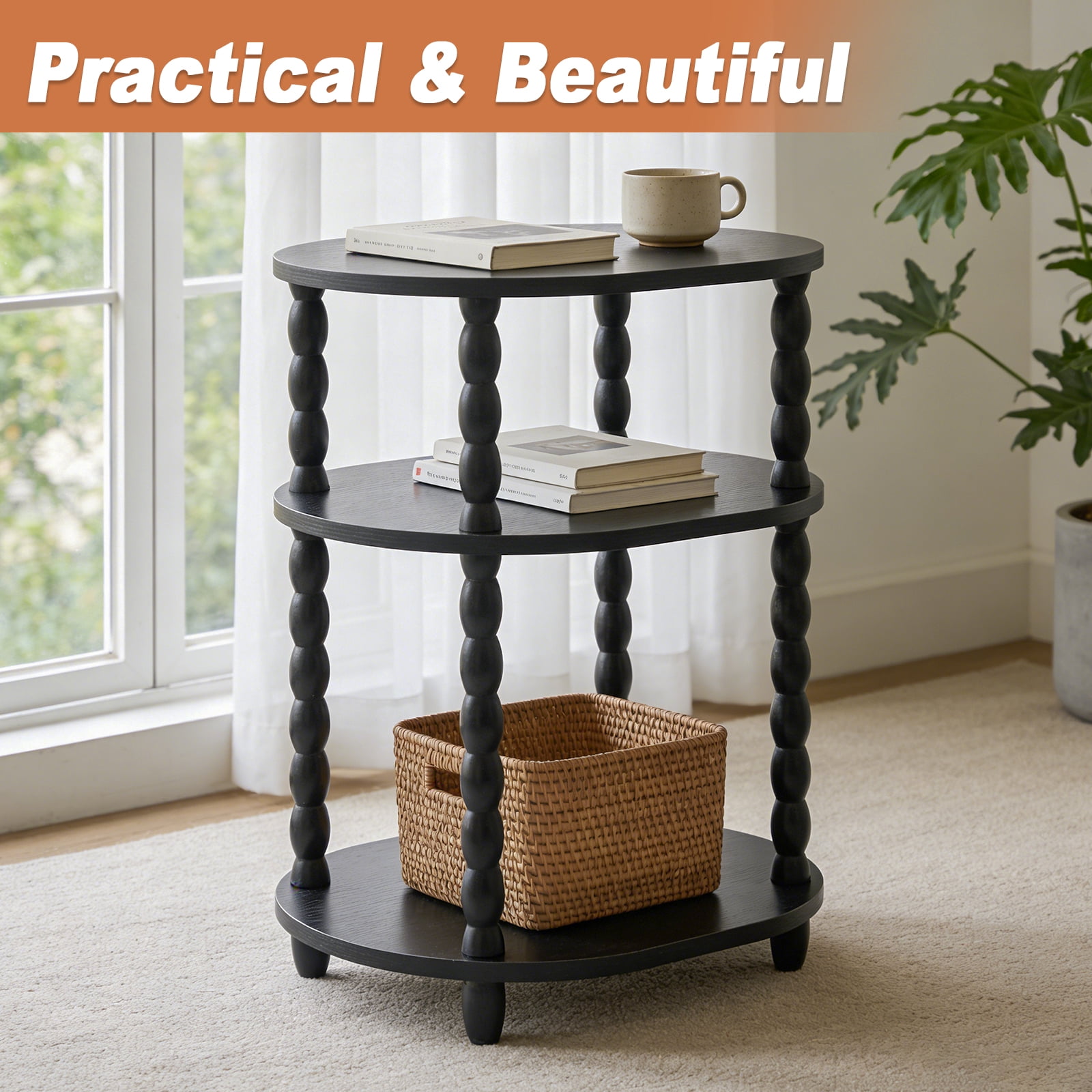 GOODLAN Wooden 3-Tier Side Table, Small End Table for Living Room and Bedroom, Rustic Walnut  Vintage Accent Coffee Table Nightstand with Storage