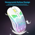 thumbnail image 3 of Souris de Jeu Sans Fil, Souris d'Ordinateur Rechargeable avec Rétroéclairage RGB, Récepteur USB, 6 Boutons, DPI Réglable (Blanc), 3 of 9