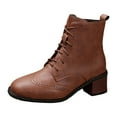 thumbnail image 5 of Oyedens Combat Boots for Women Vintage British Leather Mid Heels Riding Dress Ankle Booties, 5 of 7