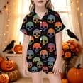 thumbnail image 2 of SJLDQY Girls Halloween Pajama Sets Skull Graphic Short Sleeve Shirts and Shorts 2 Piece Sets Casual Hallowmas Sleepwear Button Down Pjs Sets, 2 of 5