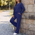 thumbnail image 6 of Women's 2 Piece Lounge Set Pleated Crewneck Top and Wide Leg Pants Relaxed Casual Fleece Travel Matching Outfit, 6 of 7