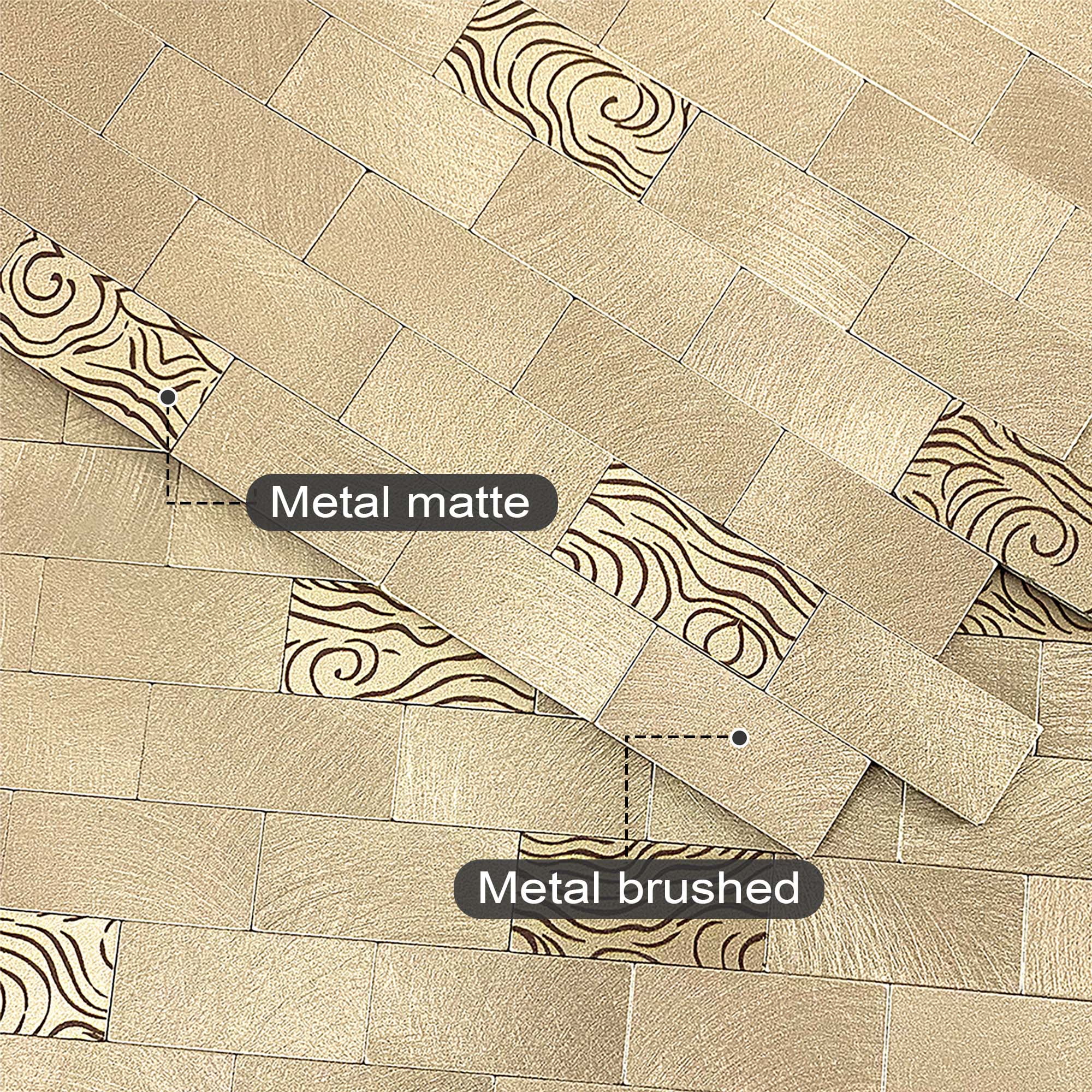 BeNice Peel and Stick Backsplash Kitchen Backsplash Tile Stickers Metal Champagne Gold