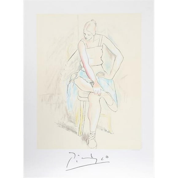 Pablo Picasso 2072 Femme Assise- Lithographie sur Papier 29 Po x 22 Po - Jaune- Bleu- Rose