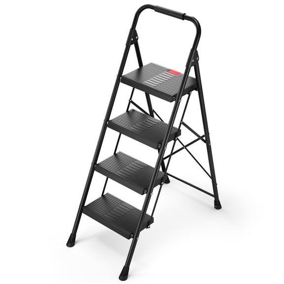 4 Step Ladder, KK KINGRACK Folding Step Stool with Wide Pedal&Safety Lock, 500 LBS, Black