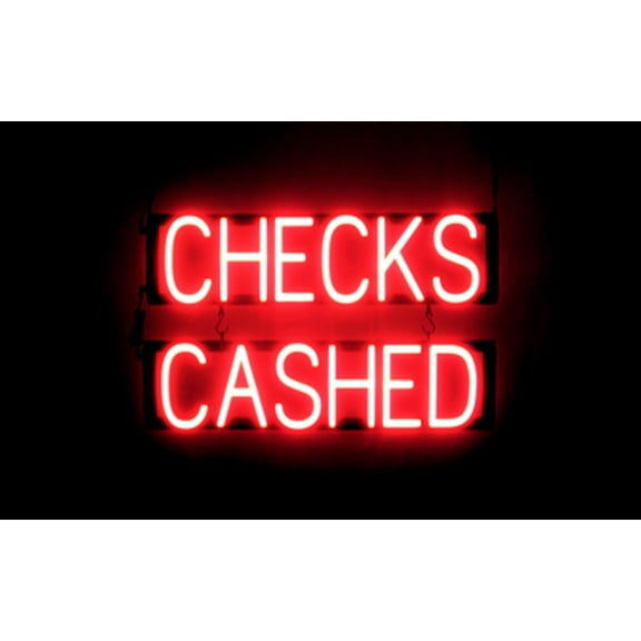 SpellBrite CHECKS CASHED LED Sign for Business. 24.1" x 15.0" Red CHECKS CASHED Sign Has Neon Sign Look With Energy Efficient LED Light Source. Visible from 500+ Feet, 8 Animation Settings.
