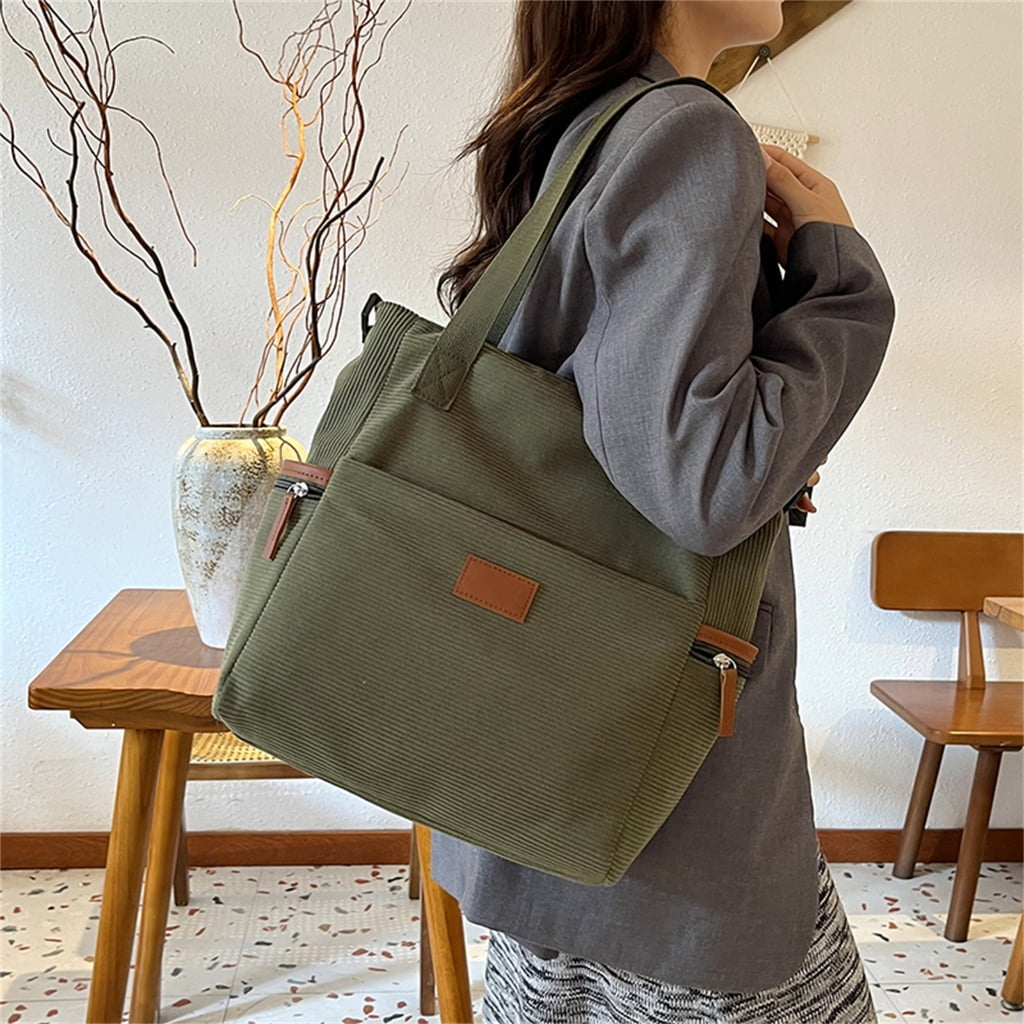 FENOHREFE Corduroy Bag For Women Large Capacity Shoulder Purse Handbag Crossbody Bag With Adjustable Strap Satchel Top Handle Bags