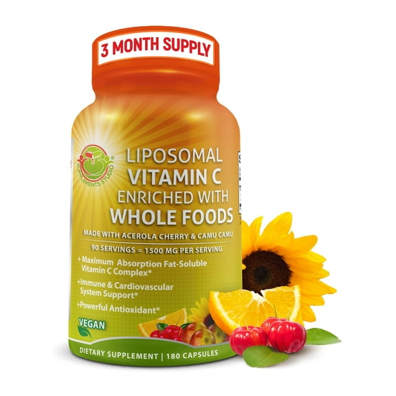Liposomal Vitamin C 1500mg - made with Organic Acerola Cherry & Camu Camu, Supplements Studio 180ct