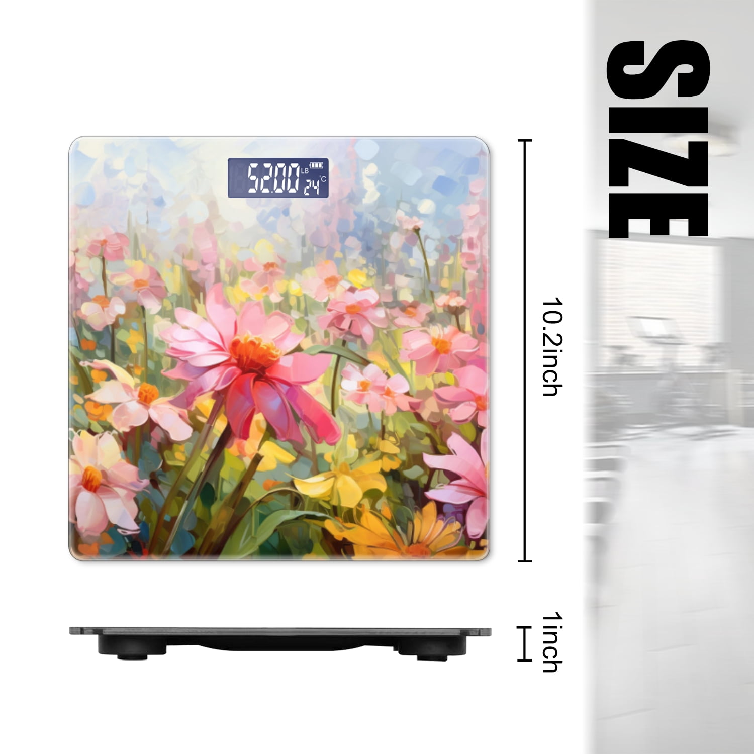 Digital Bathroom Scale with Large LCD Display,High Capacity Scale 400 lbs High Precision body fat scale-Pink And Yellow Flowers In The Meadow