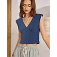 thumbnail image 2 of Womens Crop Tank Tops Deep V-Neck Summer Tee Pleated Back Cropped Going Out Tops Y2k - Shirts Streetwear Blue XL, 2 of 5