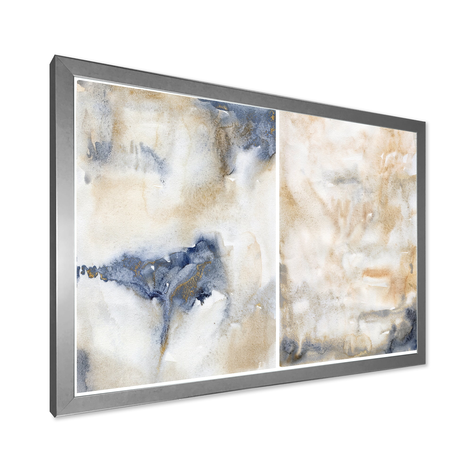 Designart 'Abstract Gold Beige Pink and Dark Pastel Strokes' Modern Framed Art Print