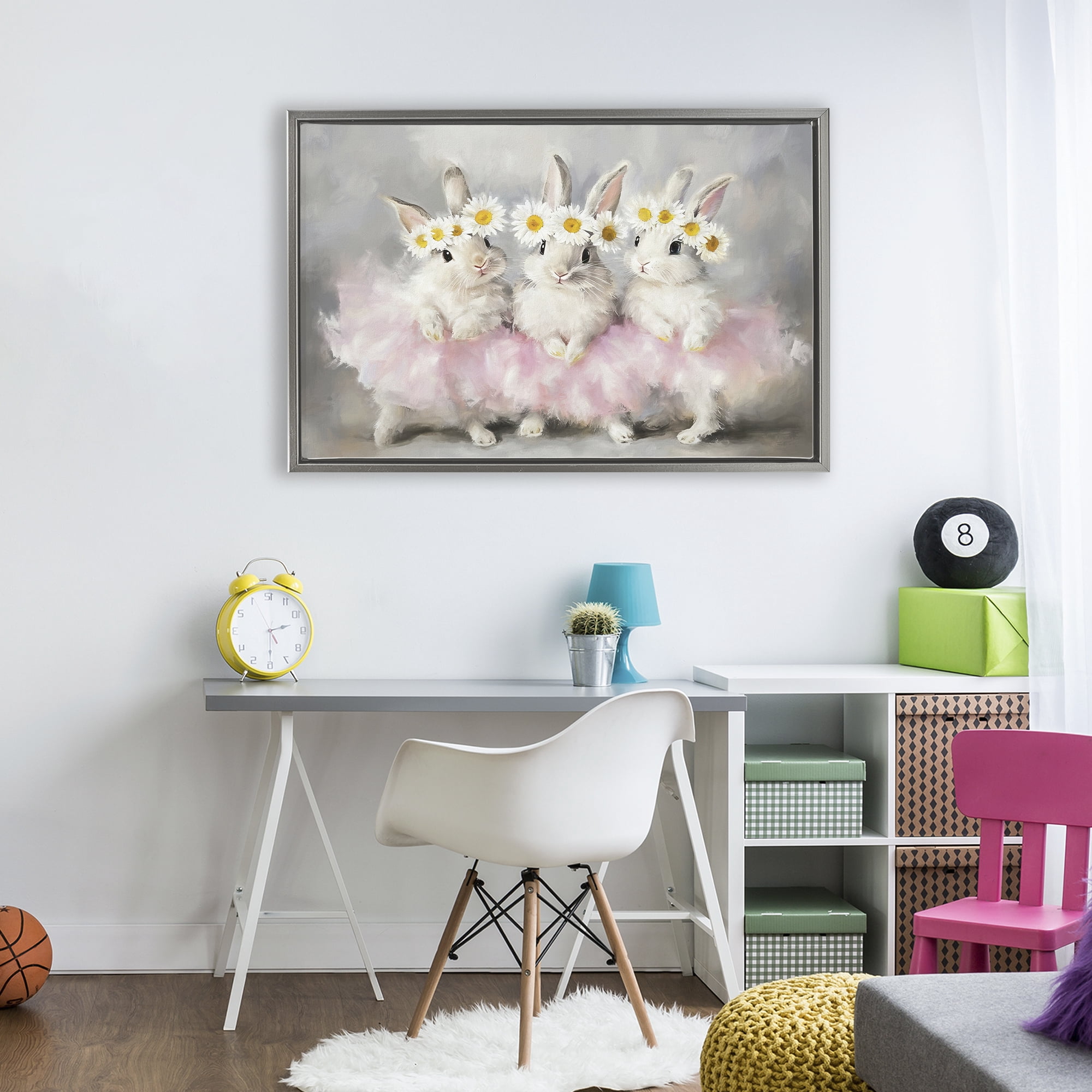 Stupell Industries Dancing Bunnies in Tutus Gray Framed Floater Canvas Wall Art, design by Tina LeCour