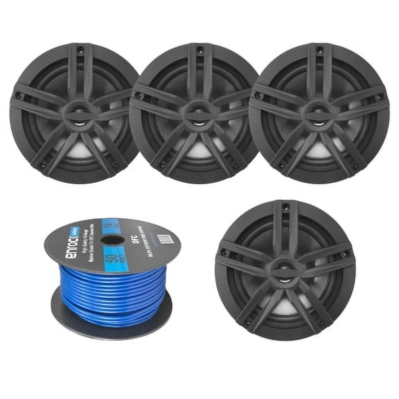 4x Enrock Marine 180W 6.5" Water-Resistant Loudspeakers (Black), Enrock Audio Marine Grade Spool: 50 Foot 16-Gauge Speaker Wire