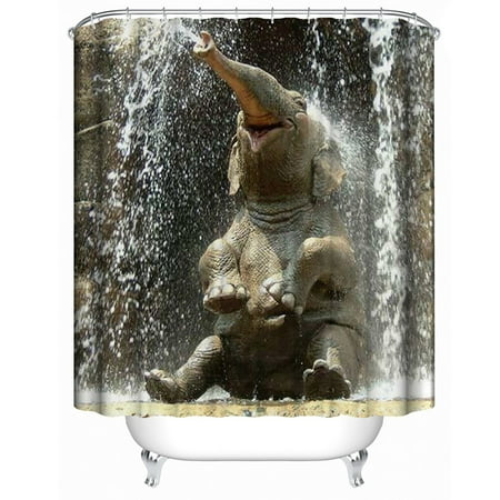 3D Elephant Shower Curtain Waterproof Bathroom Hanging Panel Curtains + 12 Hooks Style:3D Elephant