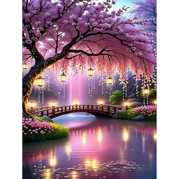 5D DIY Diamond Art Kits for Adults Beginners,Cherry blossom Full Drill Diamond Dots Gem Art,Home Wall Decor 11.8x15.8inches.