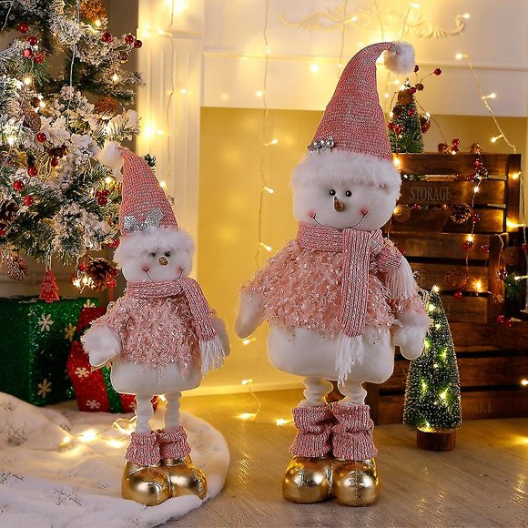 Muñeca de Navidad rosa estirable Papá Noel muñeco de nieve piernas largas muñecas de pie juguete decoración de Navidad ornamento manualidad para regalo decoración del hogar