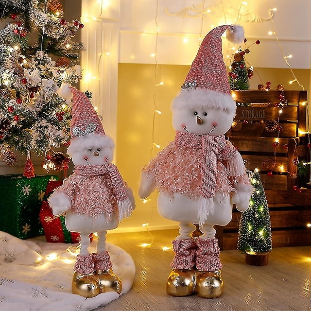 Muñeca de Navidad rosa estirable Papá Noel muñeco de nieve piernas largas muñecas de pie juguete decoración de Navidad ornamento manualidad para regalo decoración del hogar