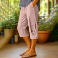 thumbnail image 2 of AnuYalue Womens Capri Pants Knee Length Linen Capris Summer Straight Leg Loose Fit Beach Cropped Pants with Pockets, 2 of 6