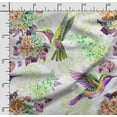 thumbnail image 2 of Soimoi Floral Printed, Japan Crepe SatinFabric, by The Yard 54 Inch Wide, Decorative Sewing Fabric for Dresses Kimonos Gowns, Green & Purple, 2 of 5