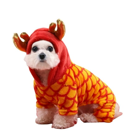 

Cute Print Festive Dragon Design Dog Flannel Coat Hoodie New Year Style Pet Outfit Puppy Pullover