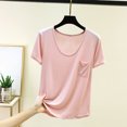 thumbnail image 5 of Jalioing Womens Basic Shirts Comfy Stretchy Short Sleeve Scoop Neck T Shirts Solid Casual Undershirts Tops with Pocket, 5 of 6
