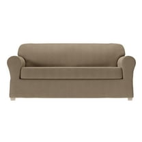 Zenna Home Simply Fit 2-Piece Steps Stretch Sofa Slipcover, Mocha